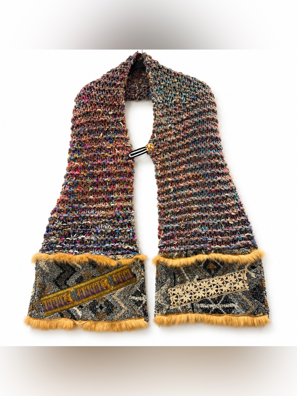 Marcia Bloom New York Wearable Art Mixed Media Knit Scarf Wrap Boho
